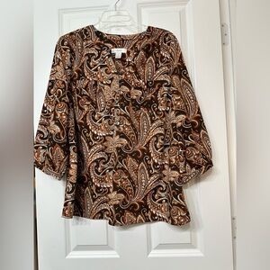 Excellent Condition CJ Banks Size X Long Sleeve Orange/Brown/Tan Blouse